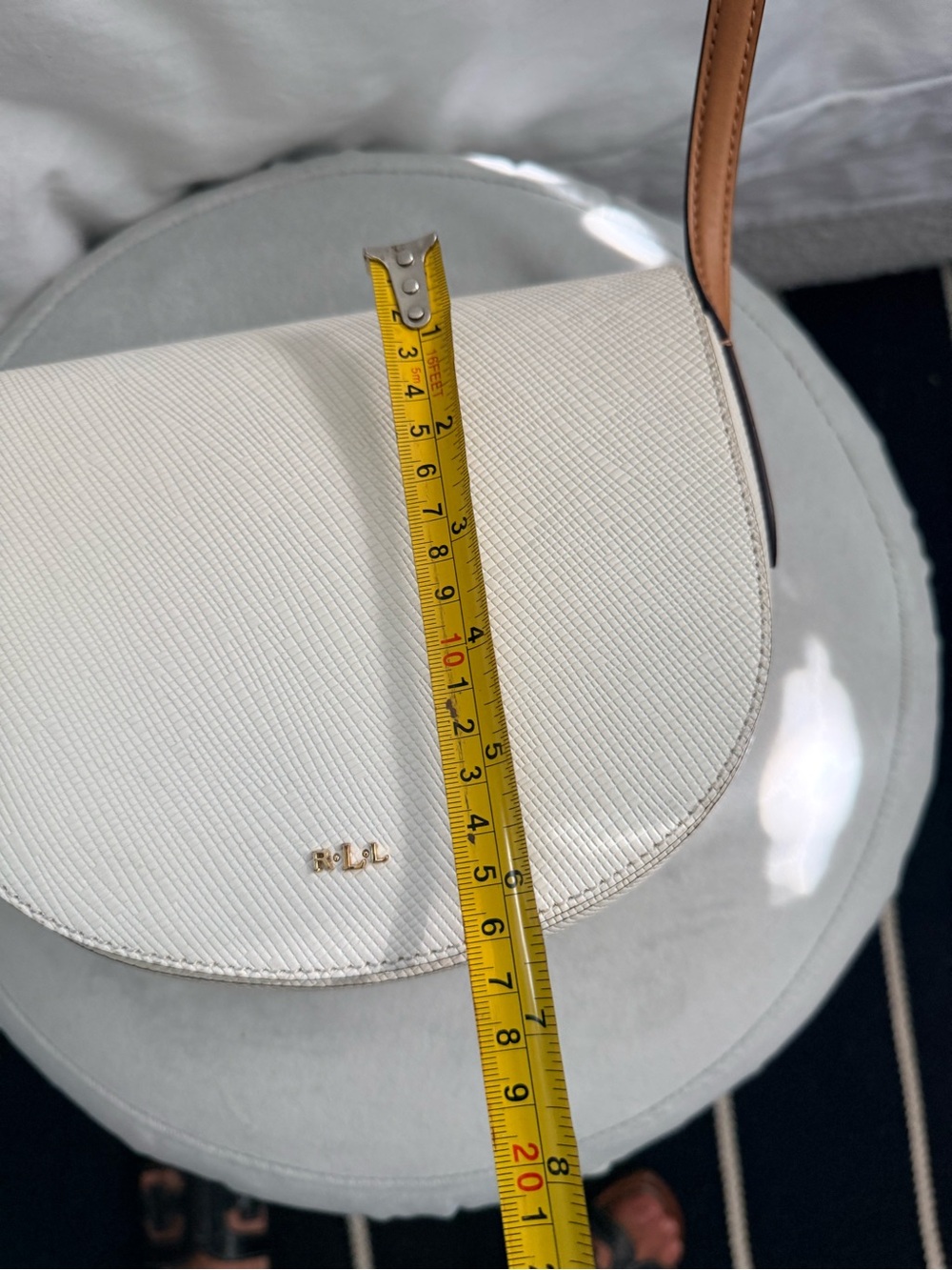 Ralph Lauren White Saddle Crossbody with Tan Strap - Picture 14 of 15